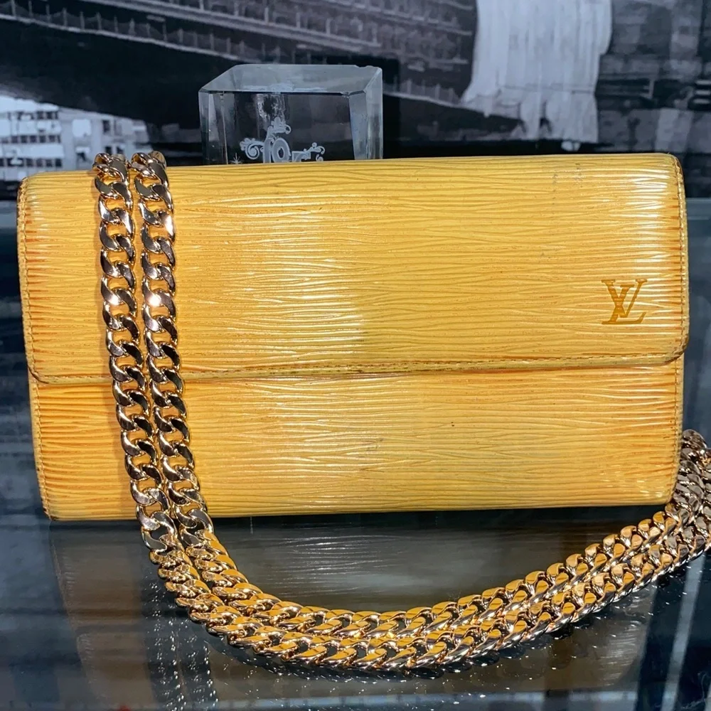 Authentic Louis Vuitton Yellow Epi Leather Sarah Wallet